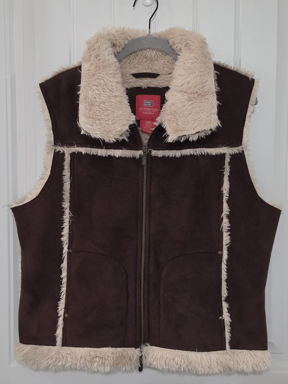 Faded Glory Chocolate Brown Faux-suede Zip Vest Size Large